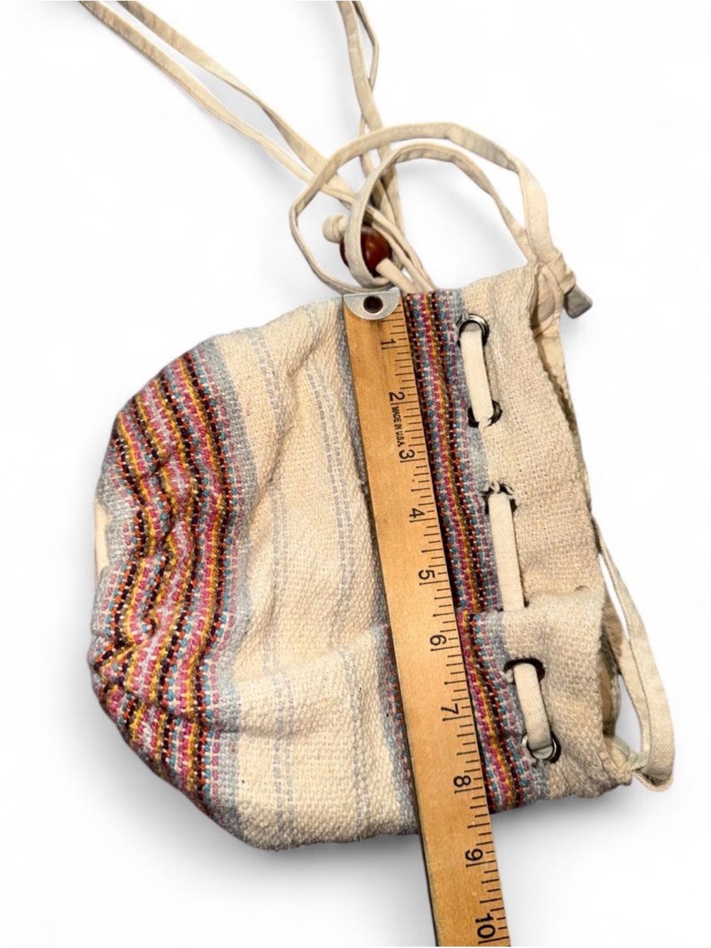 Roxy Cream Crossbody Bucket Bag with Multicolor Stripe Accents - Picture 5 of 6